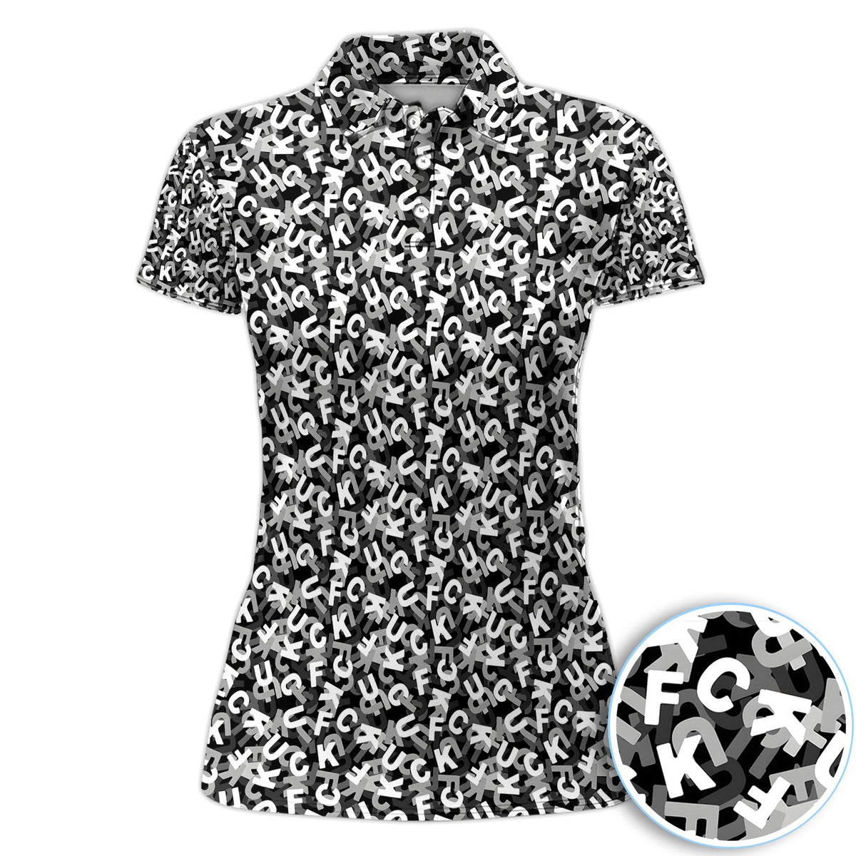Funny F-Bomb Pattern Polo Shirt for Men – Black and White Profanity Party Polo