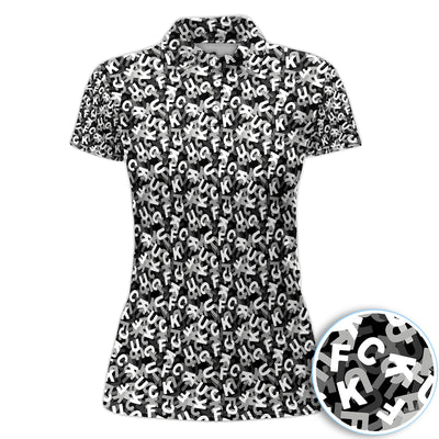 Funny F-Bomb Pattern Polo Shirt for Men – Black and White Profanity Party Polo