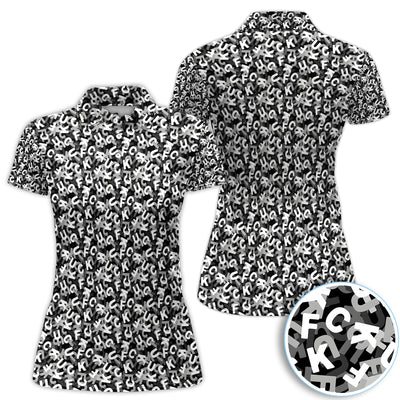Funny F-Bomb Pattern Polo Shirt for Men – Black and White Profanity Party Polo