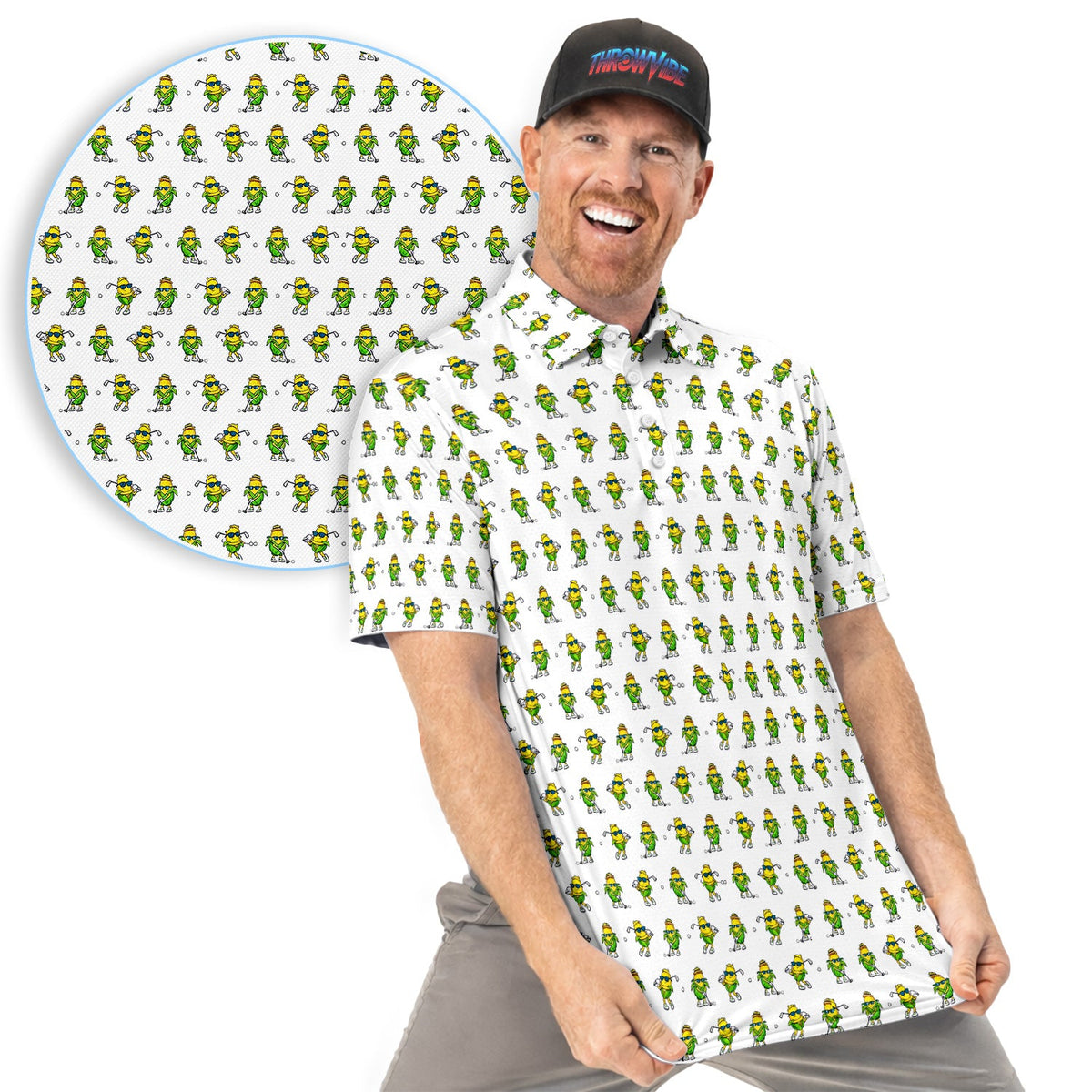 Funny Corn Golfer Pattern Golf Shirt, Cartoon Corn Golf Polo Shirt For Men, Golf Lover Gift