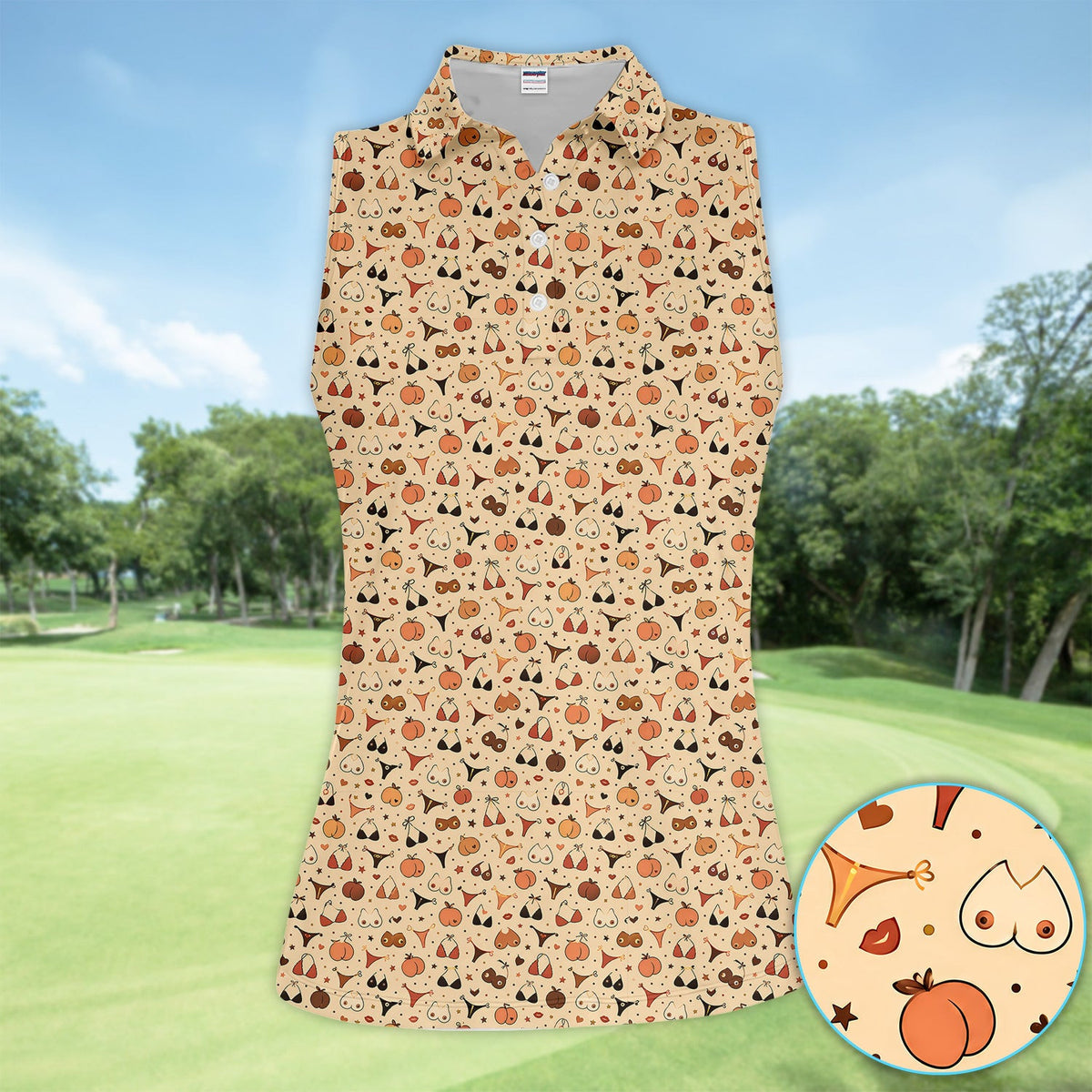 Funny Women’s Adult Humor Polo Shirt – Hidden Cheeky Peach & Bikini Pattern Polo, Girls Party Gift
