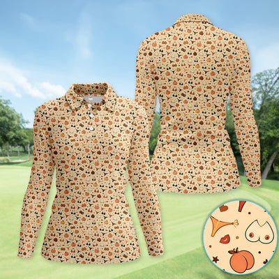 Funny Women’s Adult Humor Polo Shirt – Hidden Cheeky Peach & Bikini Pattern Polo, Girls Party Gift