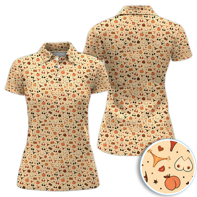 Funny Women’s Adult Humor Polo Shirt – Hidden Cheeky Peach & Bikini Pattern Polo, Girls Party Gift