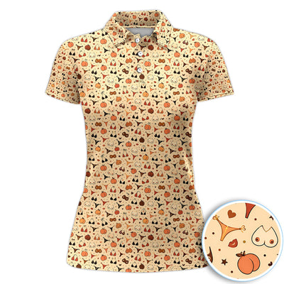 Funny Women’s Adult Humor Polo Shirt – Hidden Cheeky Peach & Bikini Pattern Polo, Girls Party Gift