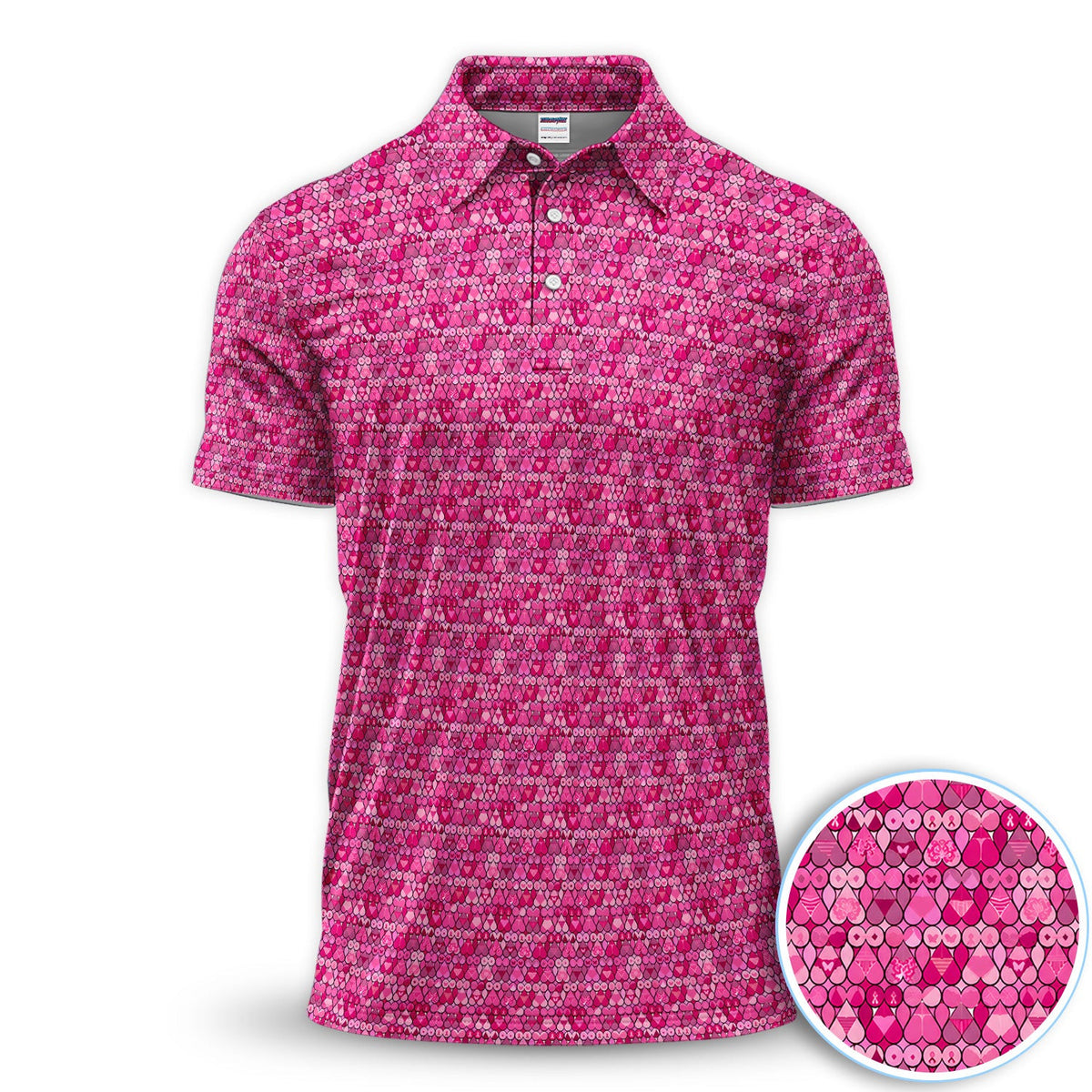 Breast Cancer Awareness Polo Shirt for Men – Pink Ribbon Hope Pattern Polo