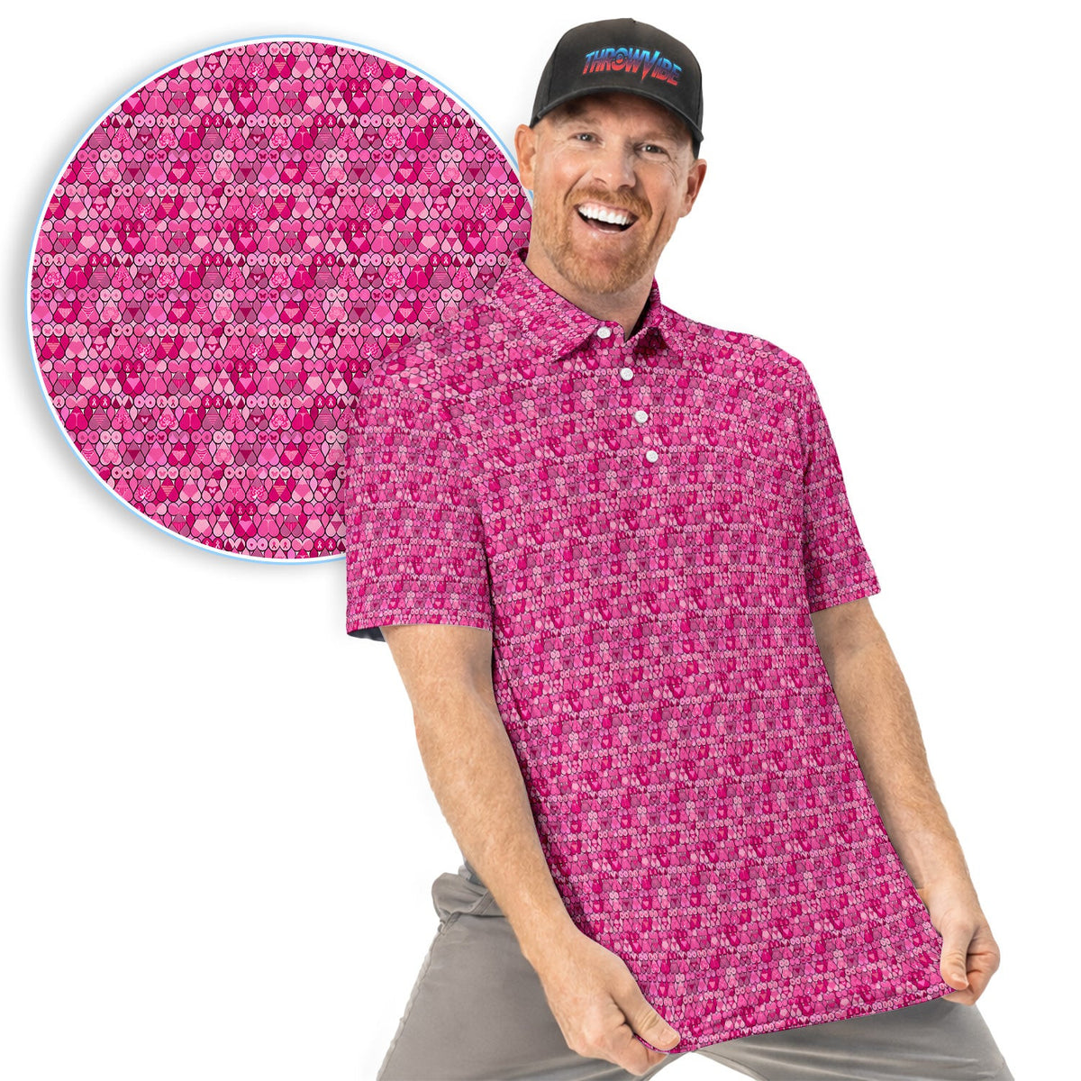 Breast Cancer Awareness Polo Shirt for Men – Pink Ribbon Hope Pattern Polo