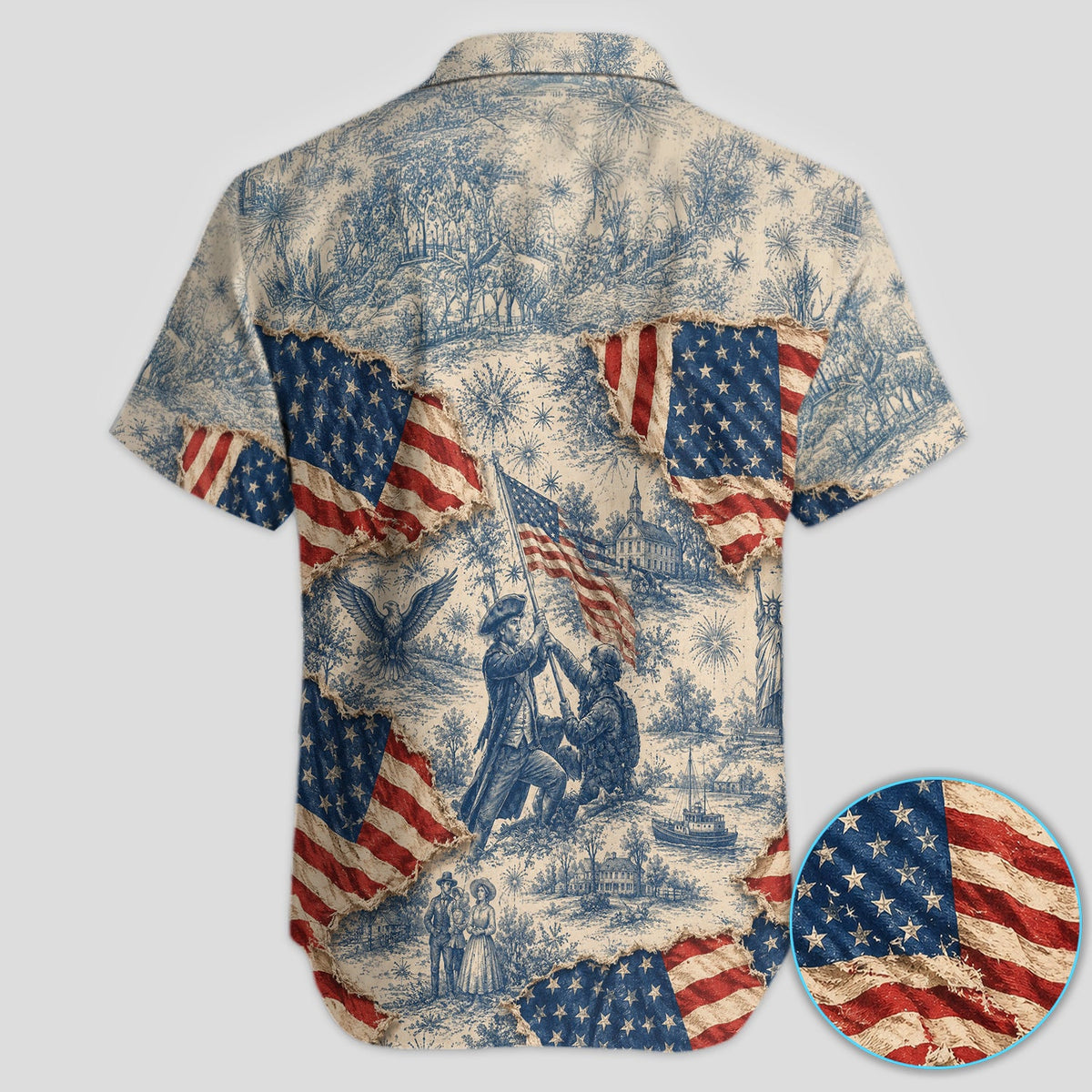 Vintage Patriotic Colonial Golf Pattern Shirt, American Flag Golf Shirt For Men, 4th Of July Gift
