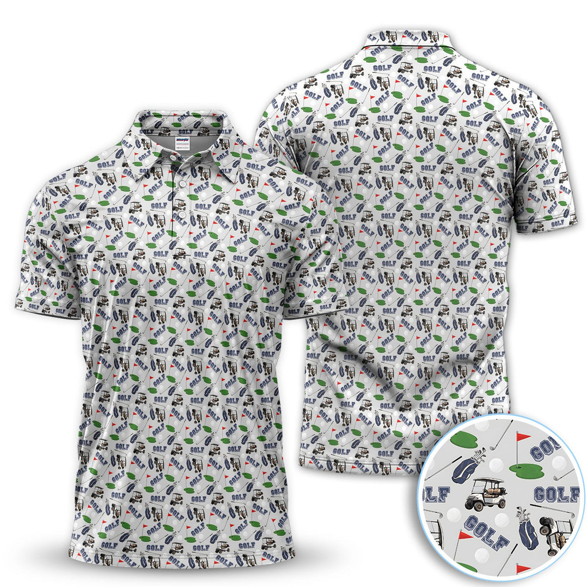 Vintage Golf Pattern Polo Shirt for Men – Funny Golfer All-Over Print Polo