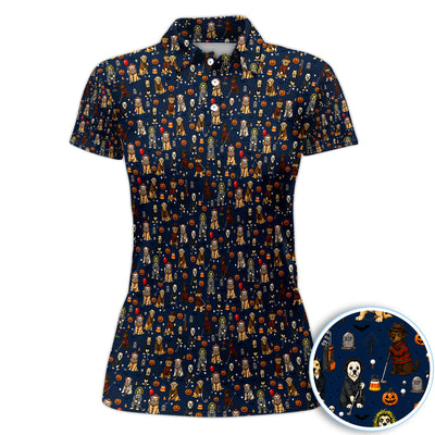 Funny Horror Dog Halloween Golf Pattern Shirt, Spooky Movie Dog Golf Shirt For Women, Halloween Golfer Gift