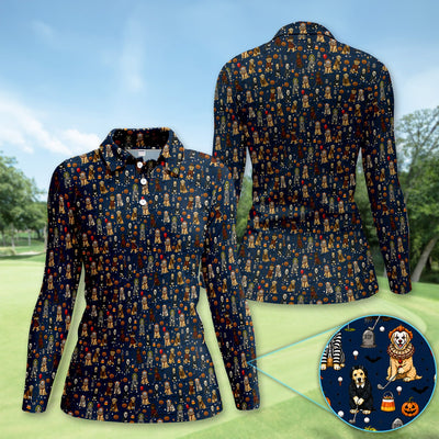Funny Horror Dog Halloween Golf Pattern Shirt, Spooky Movie Dog Golf Shirt For Women, Halloween Golfer Gift