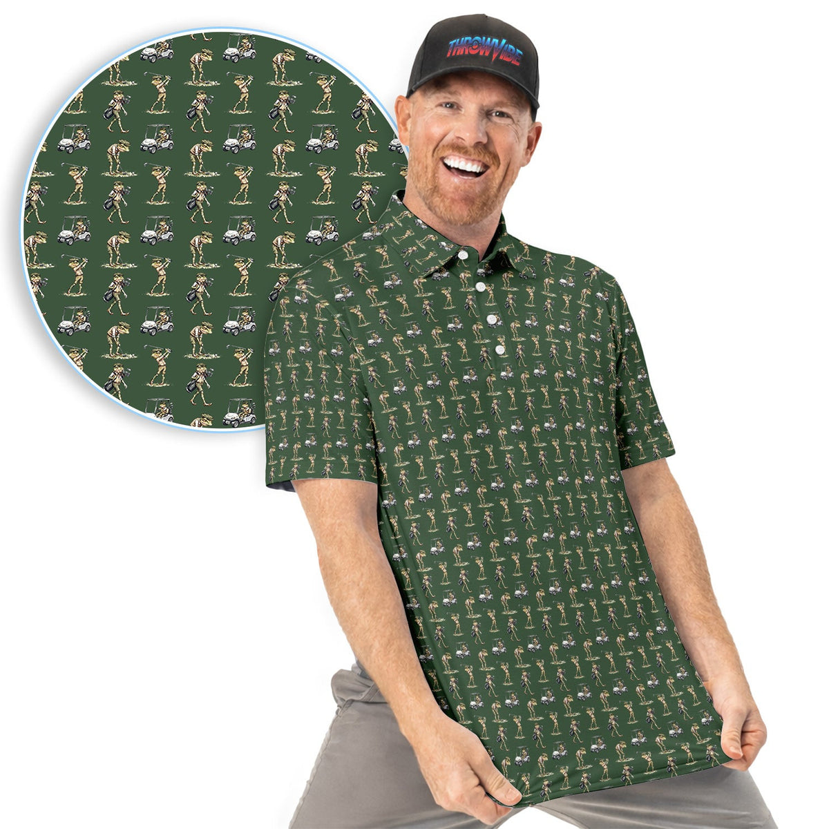 Funny Frog Golf Polo Shirt for Men – Green Golfer Pattern Polo