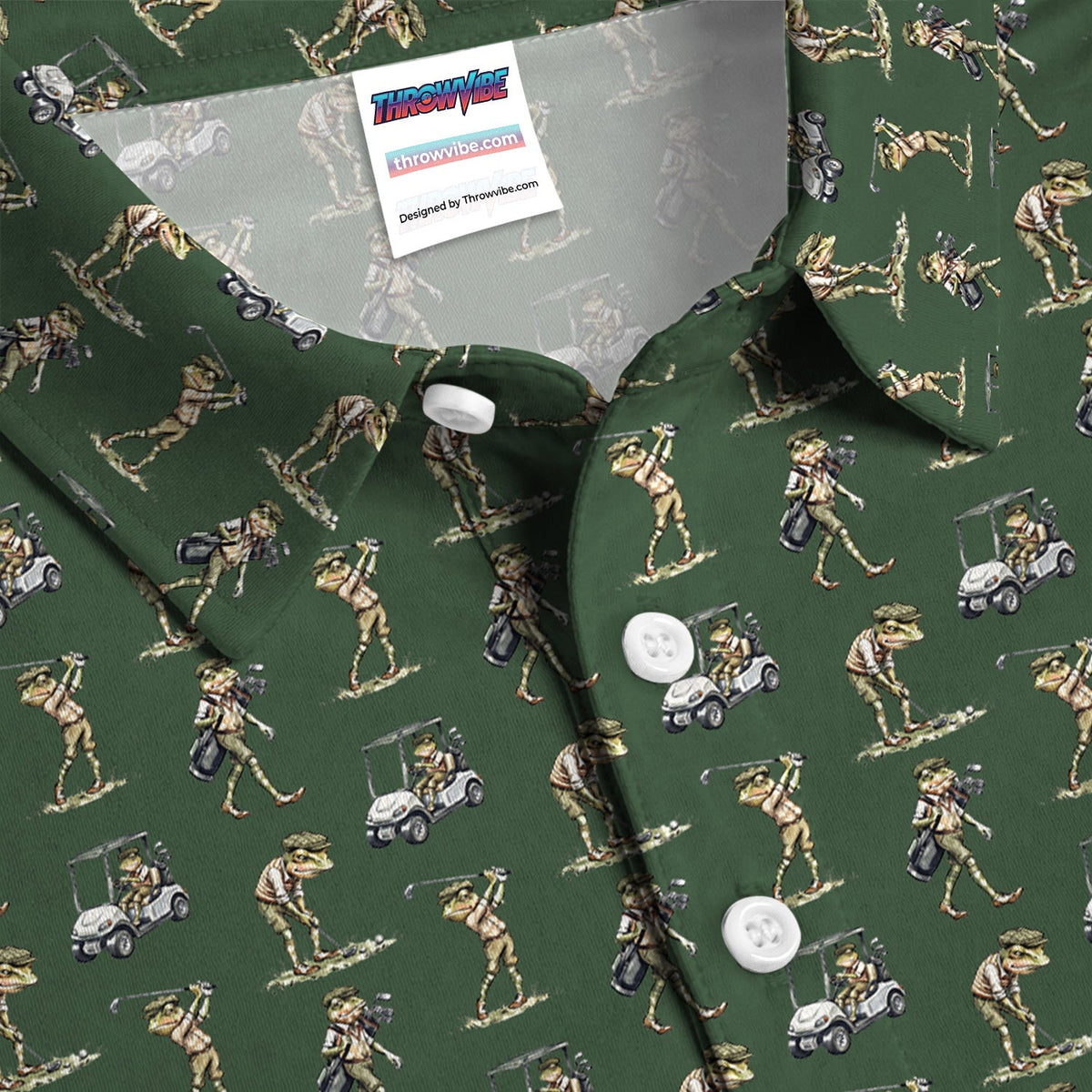 Funny Frog Golf Polo Shirt for Men – Green Golfer Pattern Polo