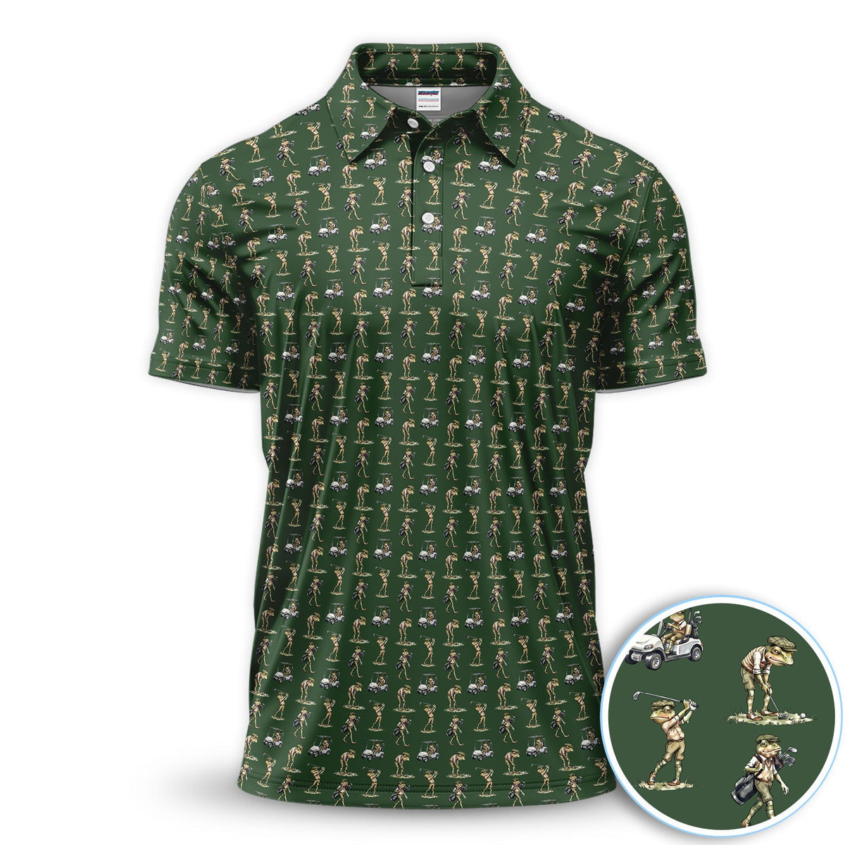 Funny Frog Golf Polo Shirt for Men – Green Golfer Pattern Polo