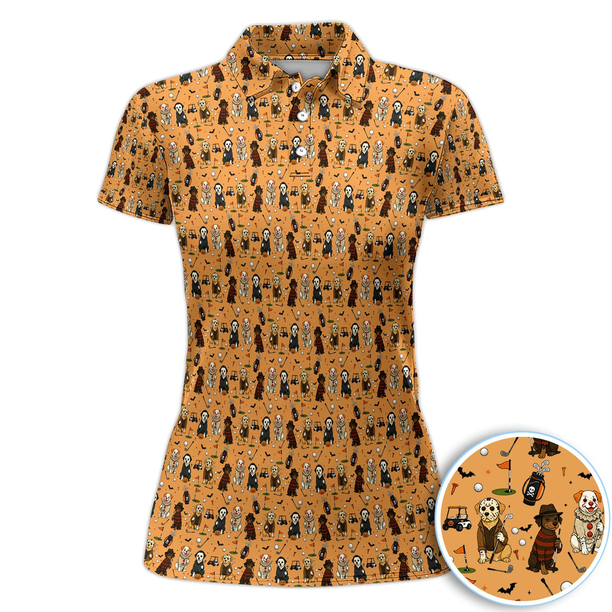 Funny Horror Dog Golf Pattern Shirt, Spooky Movie Dog Golf Shirt For Men, Halloween Golfer Gift