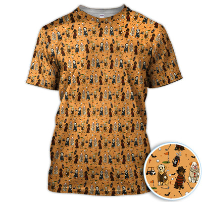 Funny Horror Dog Golf Pattern Shirt, Spooky Movie Dog Golf Shirt For Men, Halloween Golfer Gift