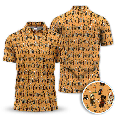 Funny Horror Dog Golf Pattern Shirt, Spooky Movie Dog Golf Shirt For Men, Halloween Golfer Gift