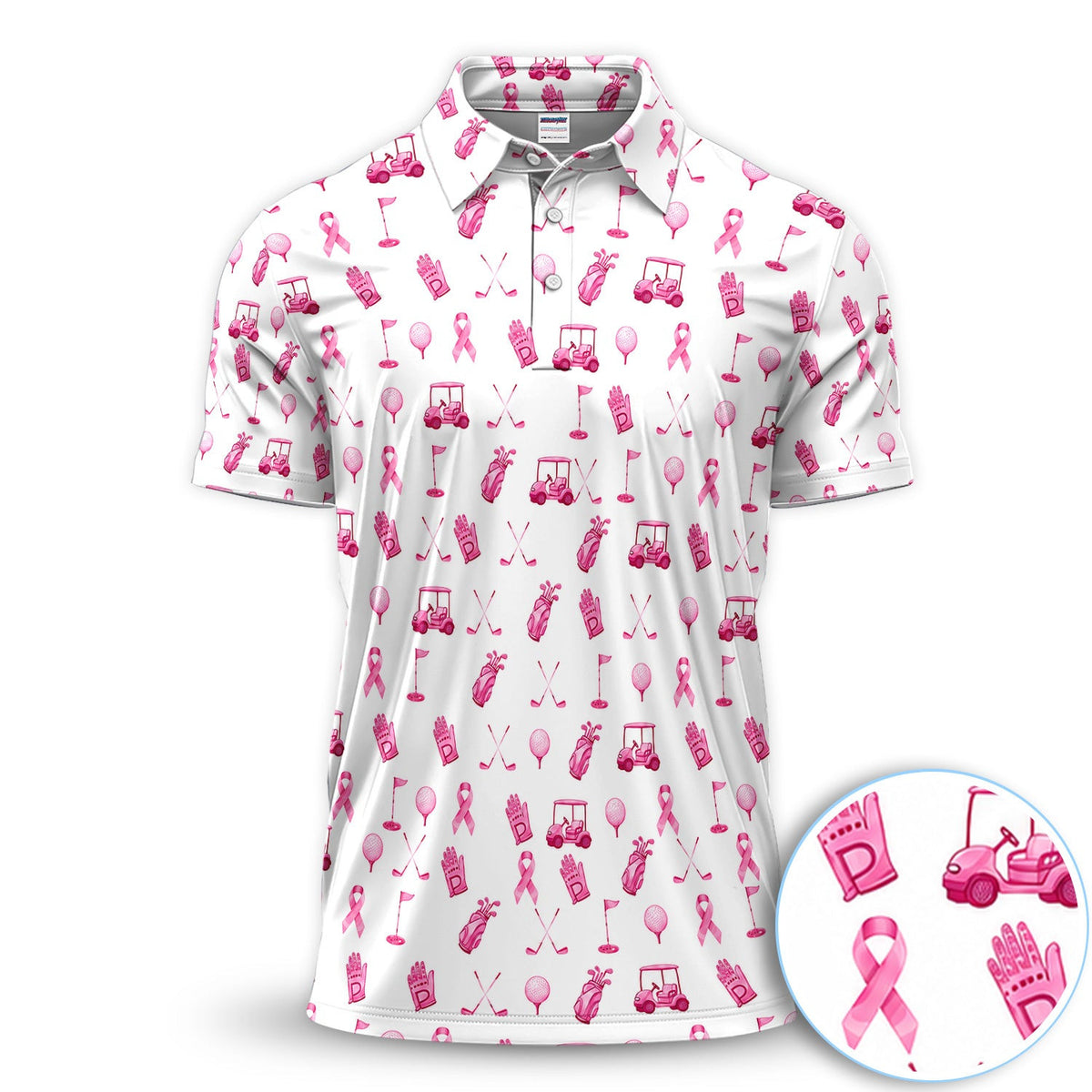 Breast Cancer Awareness Golf Pattern Shirt, Pink Ribbon Golf Shirt For Men, Breast Cancer Support Gift
