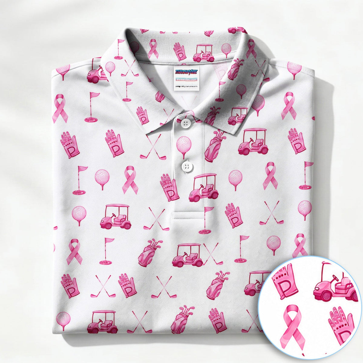 Breast Cancer Awareness Golf Pattern Shirt, Pink Ribbon Golf Shirt For Men, Breast Cancer Support Gift