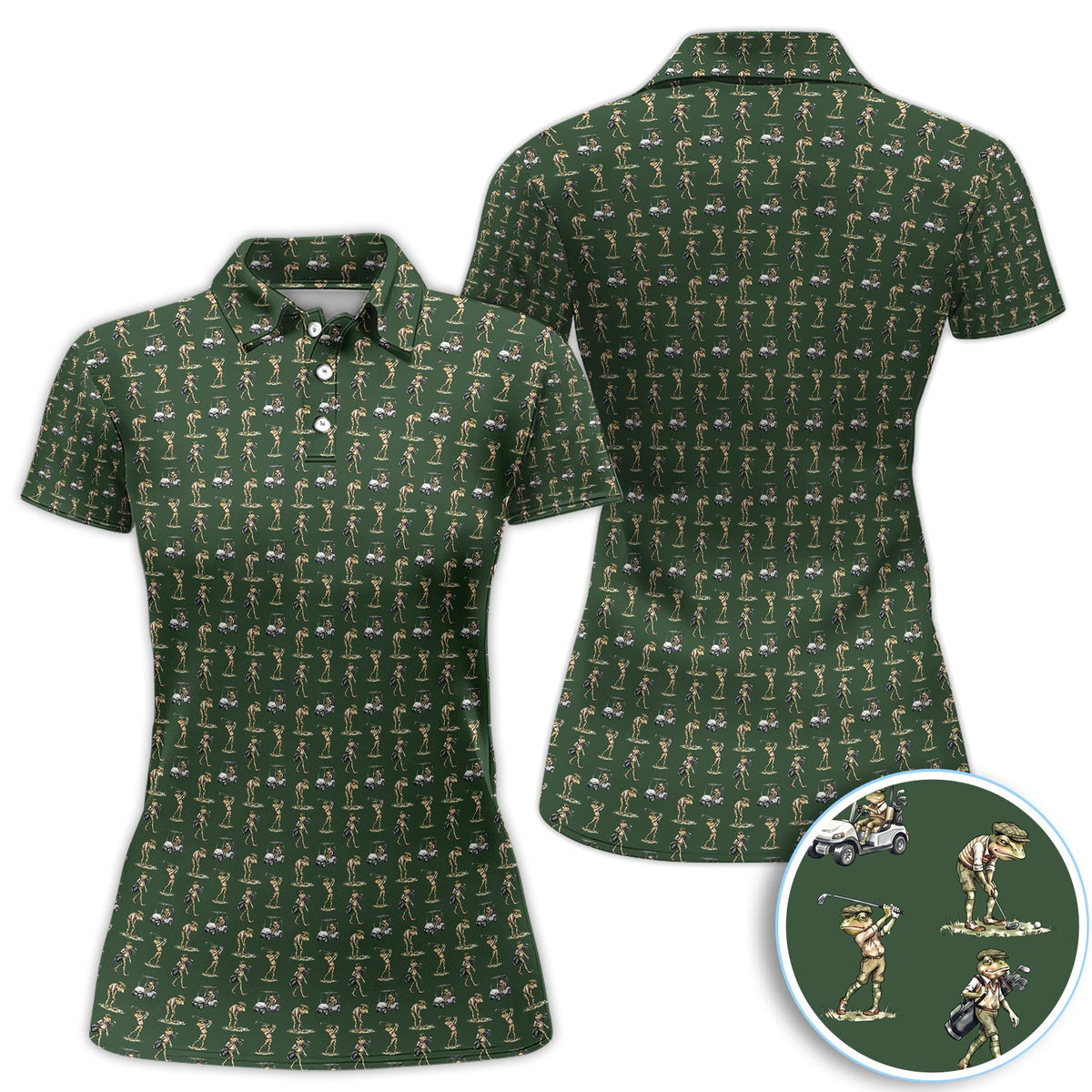 Funny Frog Golf Polo Shirt for Men – Green Golfer Pattern Polo
