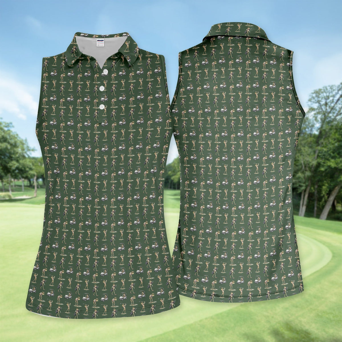 Funny Frog Golf Polo Shirt for Men – Green Golfer Pattern Polo
