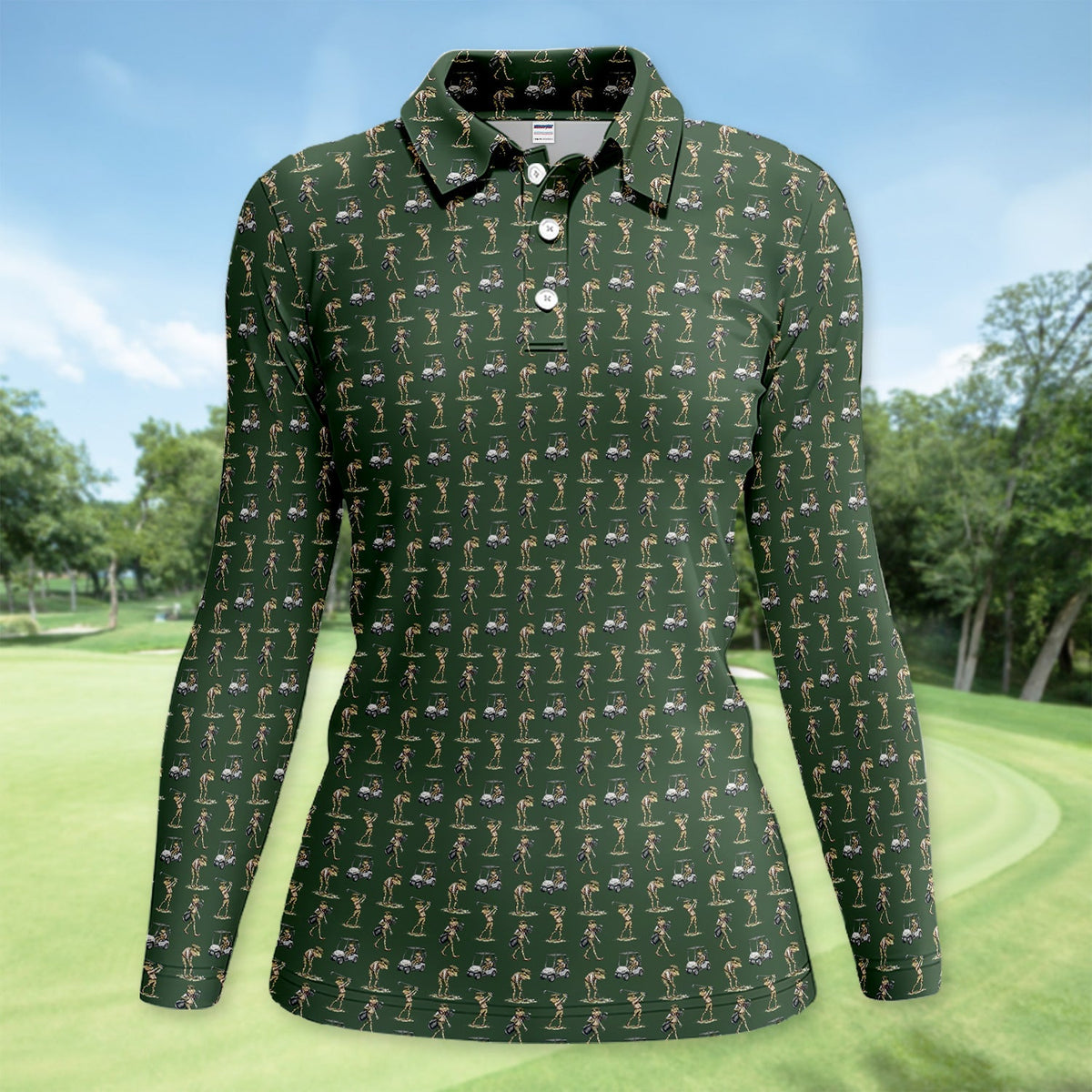 Funny Frog Golf Polo Shirt for Men – Green Golfer Pattern Polo
