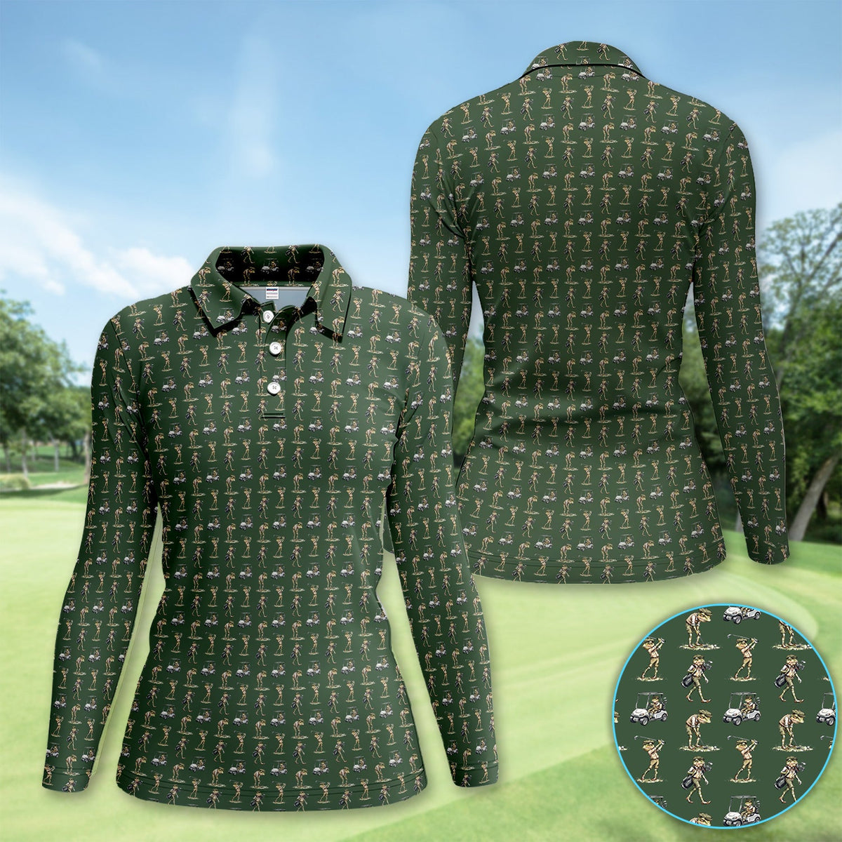 Funny Frog Golf Polo Shirt for Men – Green Golfer Pattern Polo