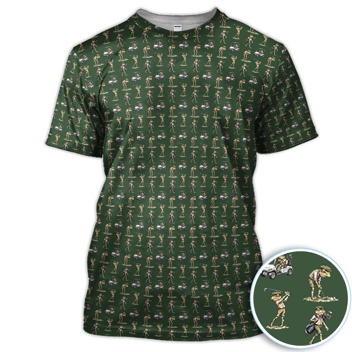 Funny Frog Golf Polo Shirt for Men – Green Golfer Pattern Polo