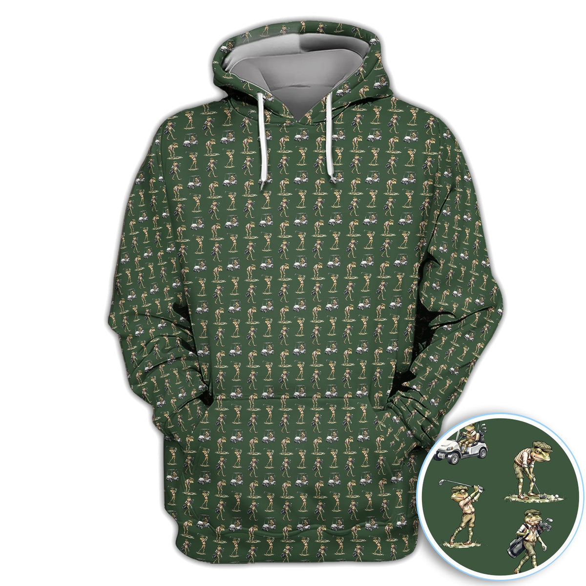 Funny Frog Golf Polo Shirt for Men – Green Golfer Pattern Polo