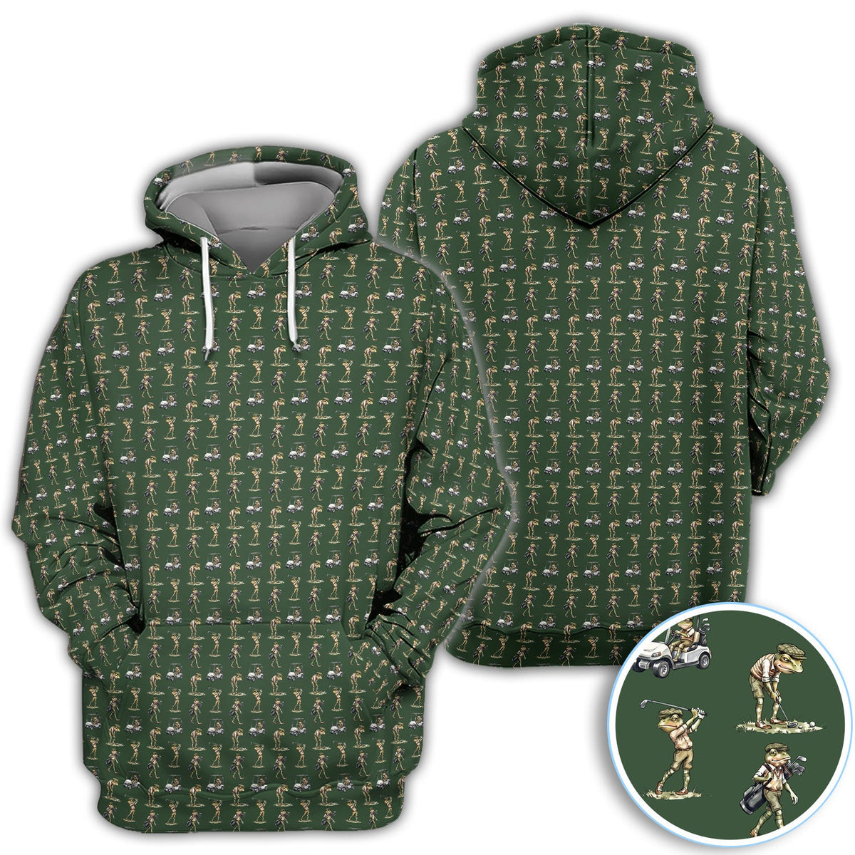 Funny Frog Golf Polo Shirt for Men – Green Golfer Pattern Polo