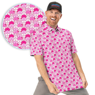 Breast Cancer Awareness Boob Pattern Polo Shirt for Men – Pink Ribbon Support Polo