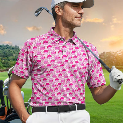Breast Cancer Awareness Boob Pattern Polo Shirt for Men – Pink Ribbon Support Polo