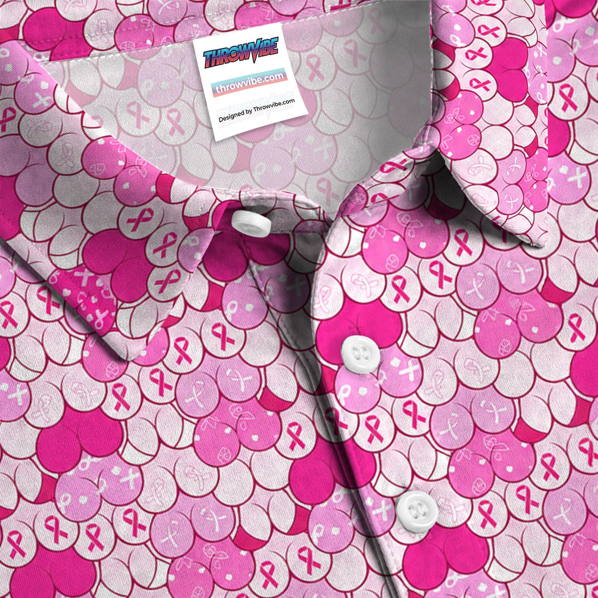 Breast Cancer Awareness Boob Pattern Polo Shirt for Men – Pink Ribbon Support Polo