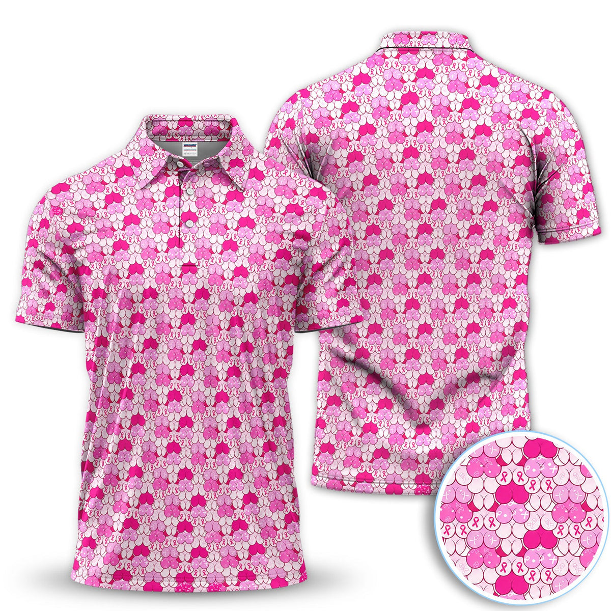 Breast Cancer Awareness Boob Pattern Polo Shirt for Men – Pink Ribbon Support Polo
