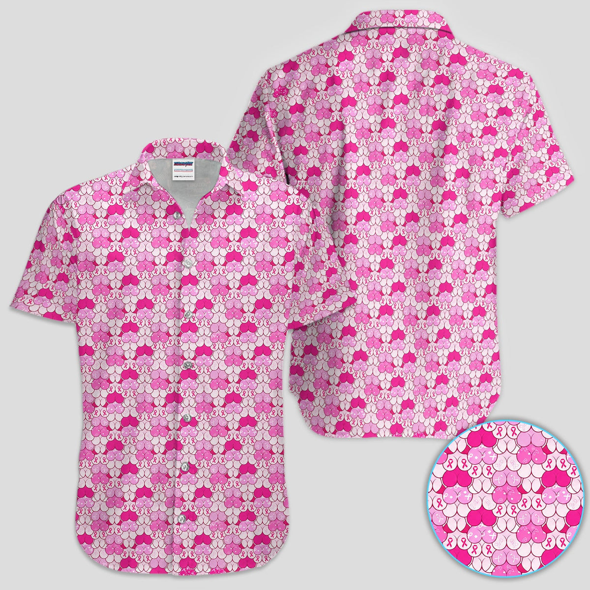 Breast Cancer Awareness Boob Pattern Polo Shirt for Men – Pink Ribbon Support Polo