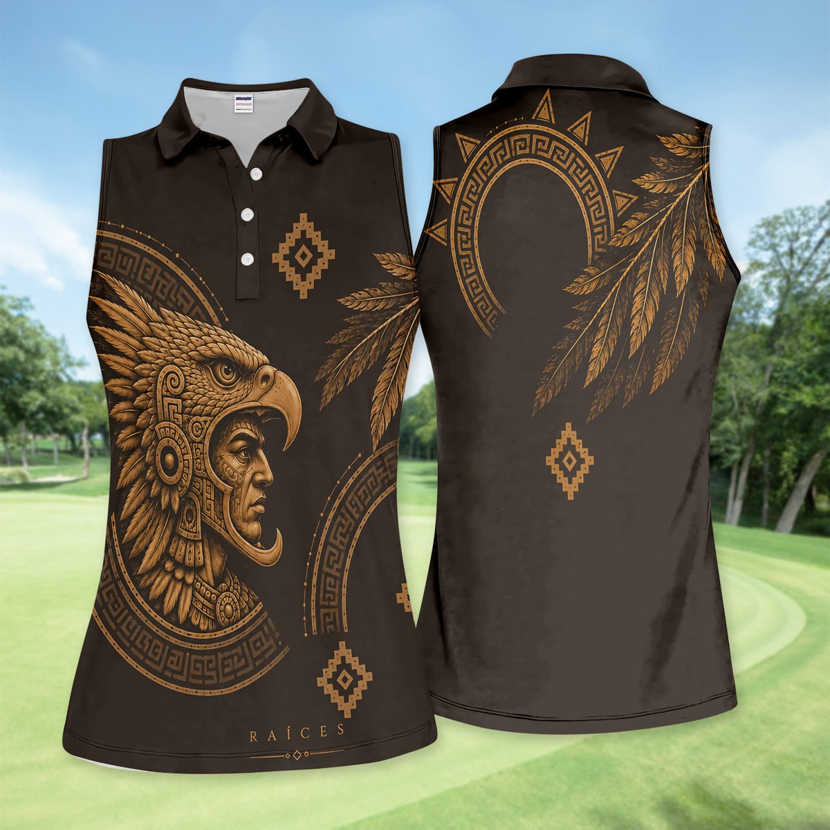 Aztec Eagle Warrior Polo Shirt for Men – Raíces Mexican Heritage Pattern Shirt