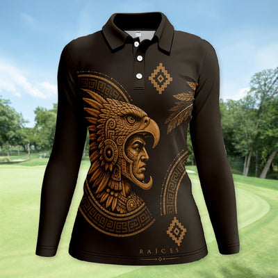 Aztec Eagle Warrior Polo Shirt for Men – Raíces Mexican Heritage Pattern Shirt