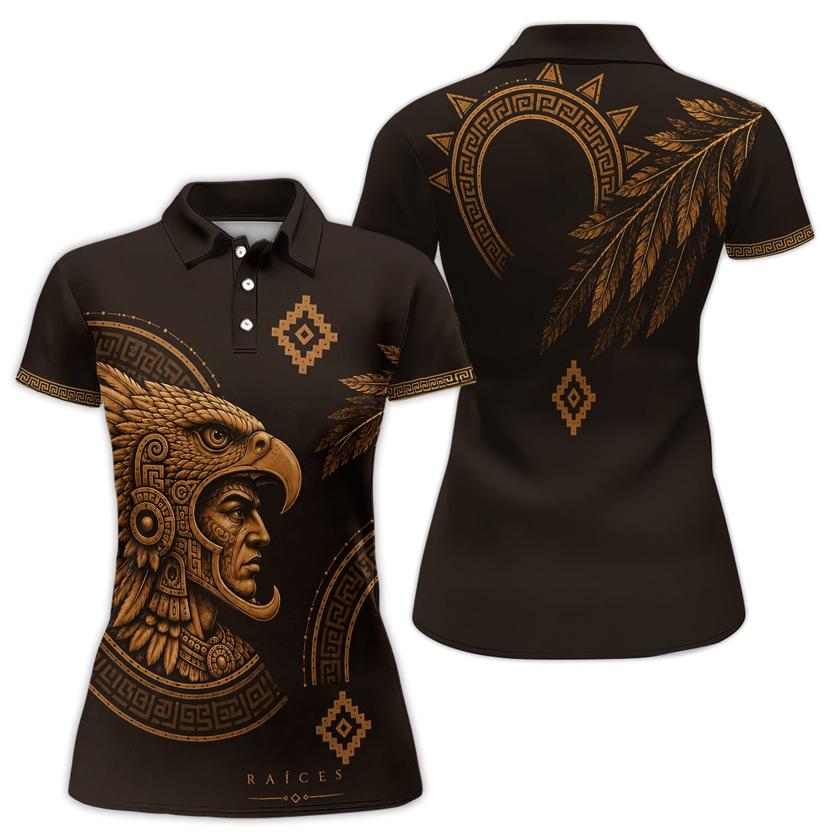 Aztec Eagle Warrior Polo Shirt for Men – Raíces Mexican Heritage Pattern Shirt