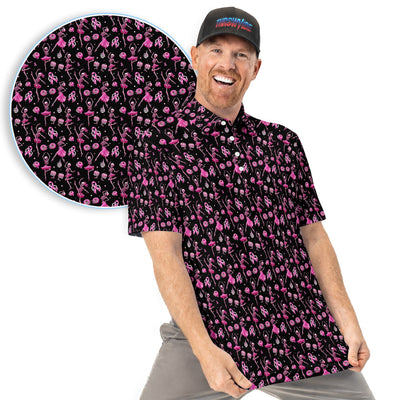 Dancing Skeleton Pattern Polo for Men - Breast Cancer Awareness Skeleton Polo Shirt