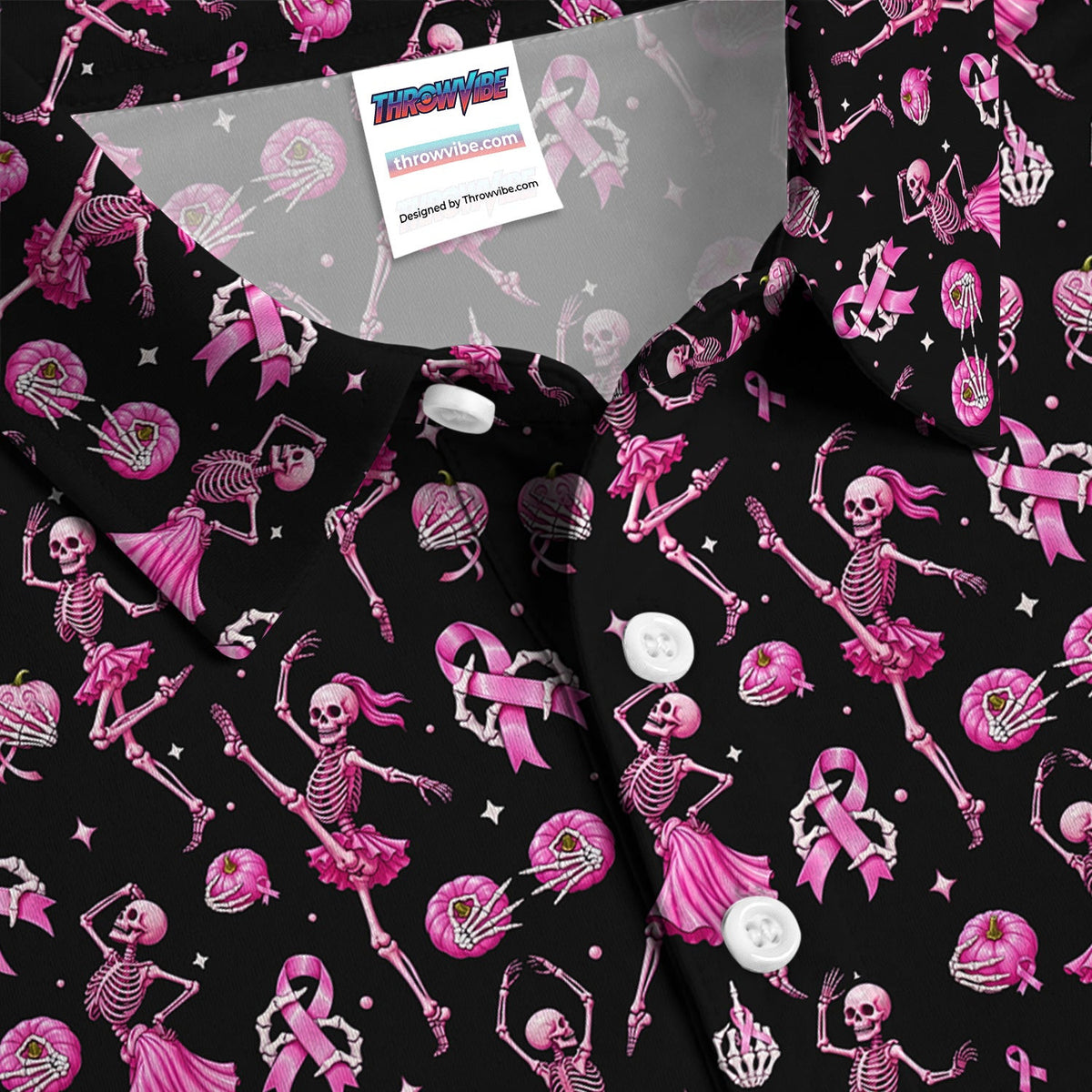 Dancing Skeleton Pattern Polo for Men - Breast Cancer Awareness Skeleton Polo Shirt