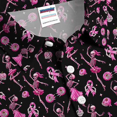 Dancing Skeleton Pattern Polo for Men - Breast Cancer Awareness Skeleton Polo Shirt