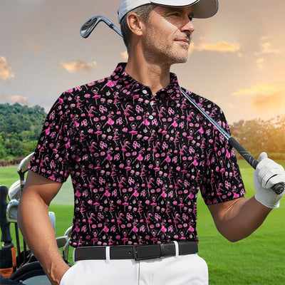 Dancing Skeleton Pattern Polo for Men - Breast Cancer Awareness Skeleton Polo Shirt