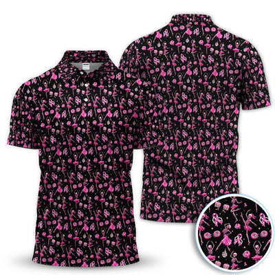 Dancing Skeleton Pattern Polo for Men - Breast Cancer Awareness Skeleton Polo Shirt