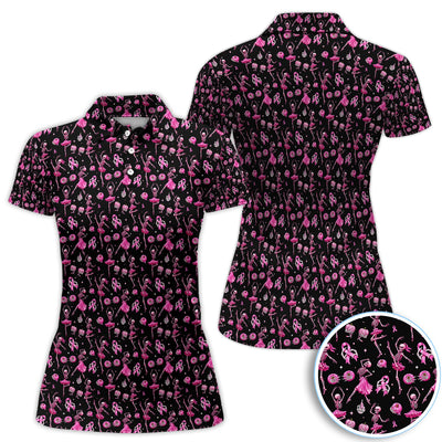 Dancing Skeleton Pattern Polo for Men - Breast Cancer Awareness Skeleton Polo Shirt
