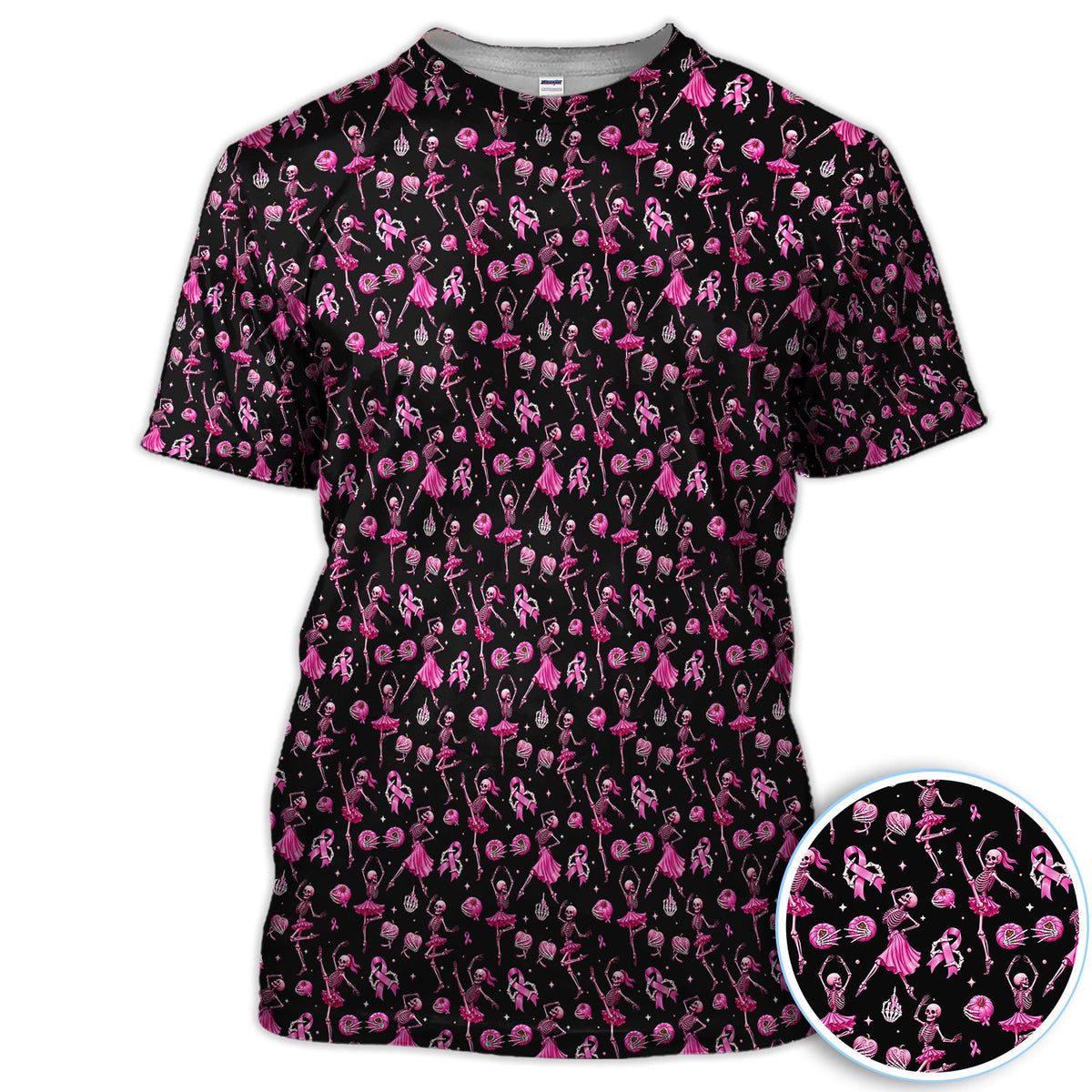 Dancing Skeleton Pattern Polo for Men - Breast Cancer Awareness Skeleton Polo Shirt