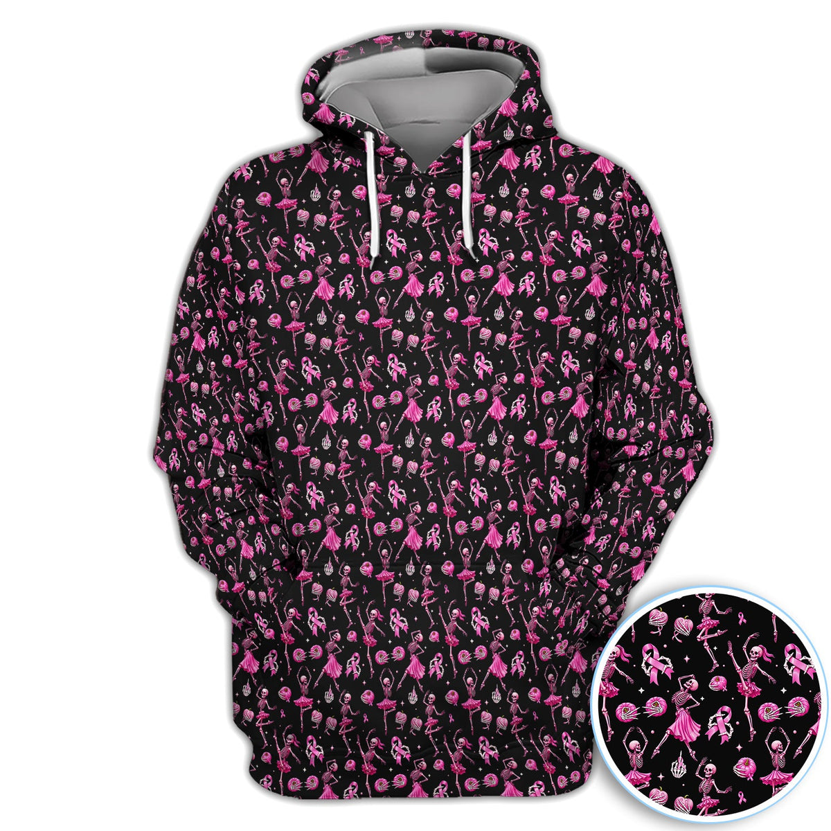 Dancing Skeleton Pattern Polo for Men - Breast Cancer Awareness Skeleton Polo Shirt
