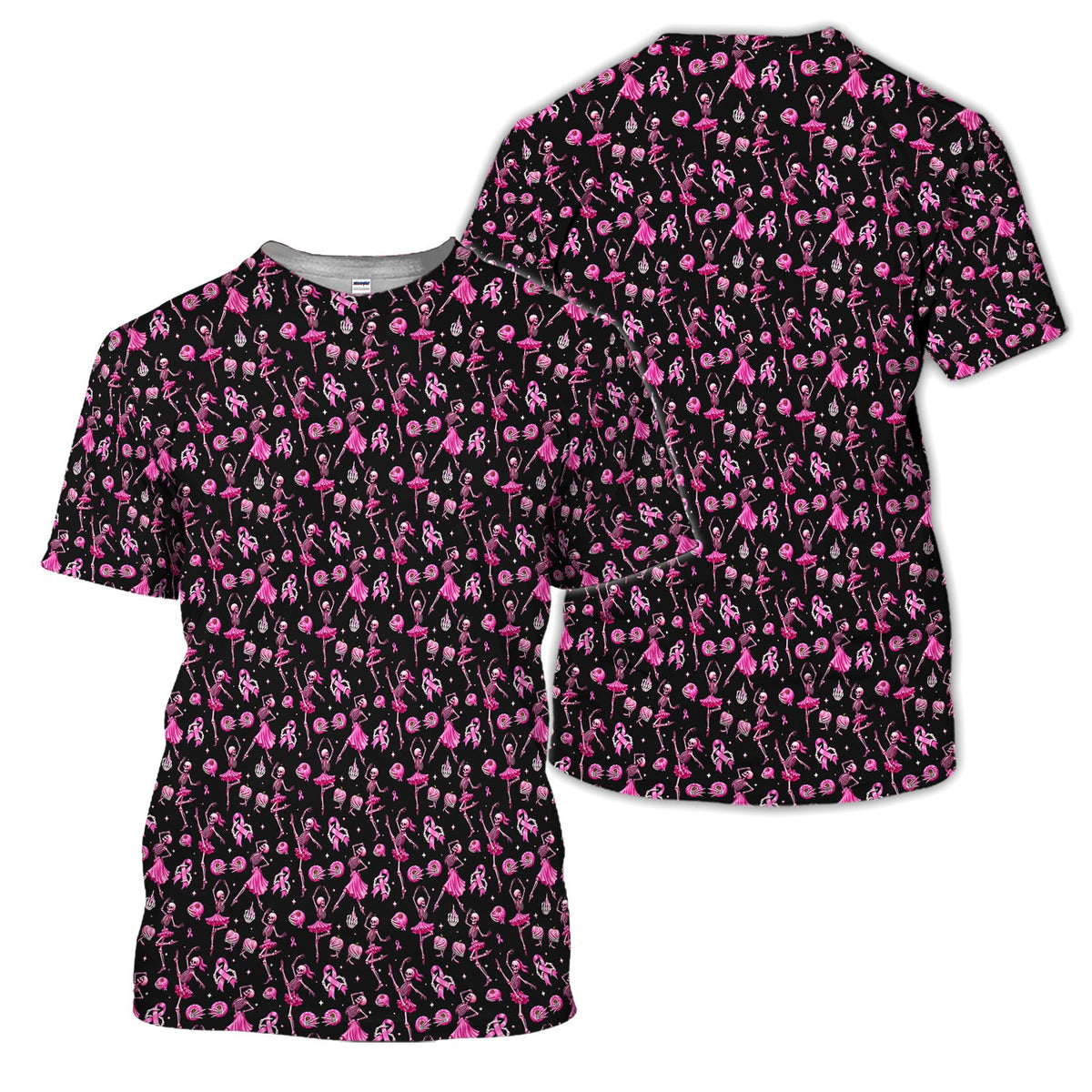 Dancing Skeleton Pattern Polo for Men - Breast Cancer Awareness Skeleton Polo Shirt