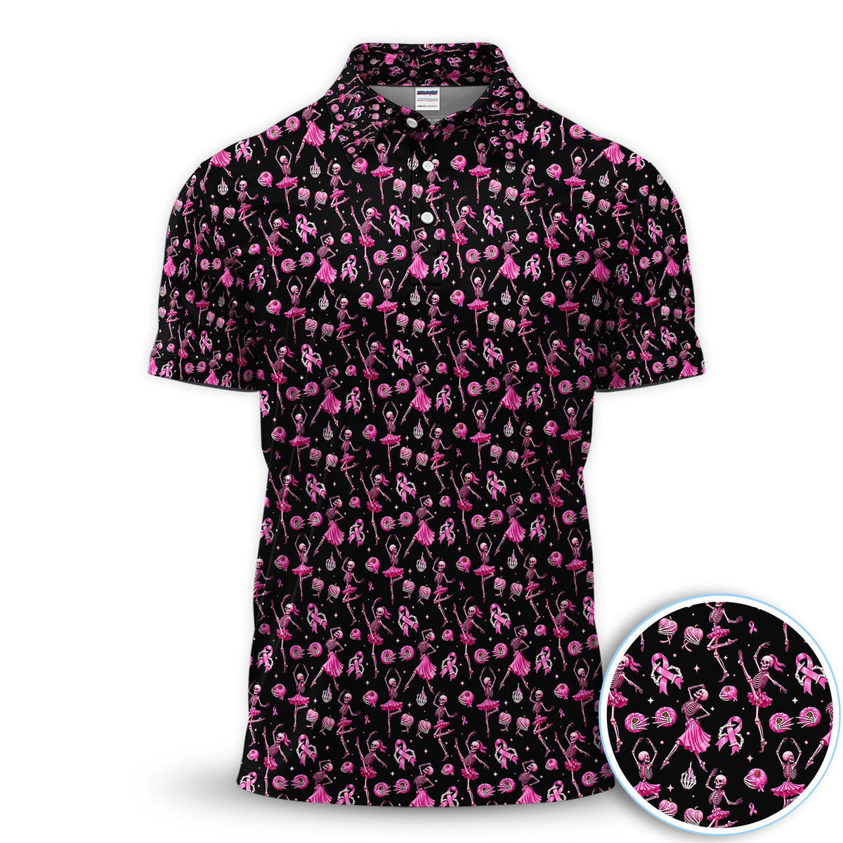 Dancing Skeleton Pattern Polo for Men - Breast Cancer Awareness Skeleton Polo Shirt