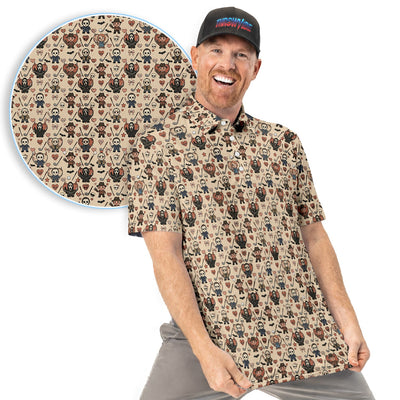 Halloween Horror Golf Polo Shirt for Men – Spooky Masked Monsters Pattern Shirt