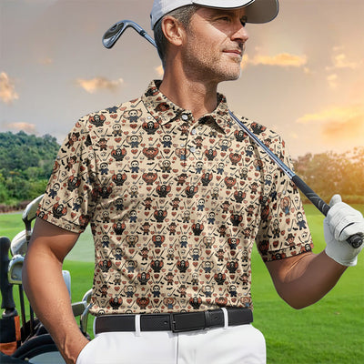 Halloween Horror Golf Polo Shirt for Men – Spooky Masked Monsters Pattern Shirt