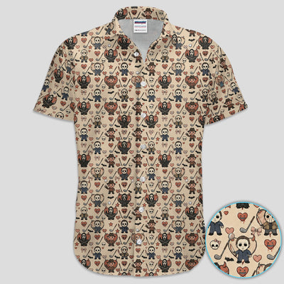 Halloween Horror Golf Polo Shirt for Men – Spooky Masked Monsters Pattern Shirt